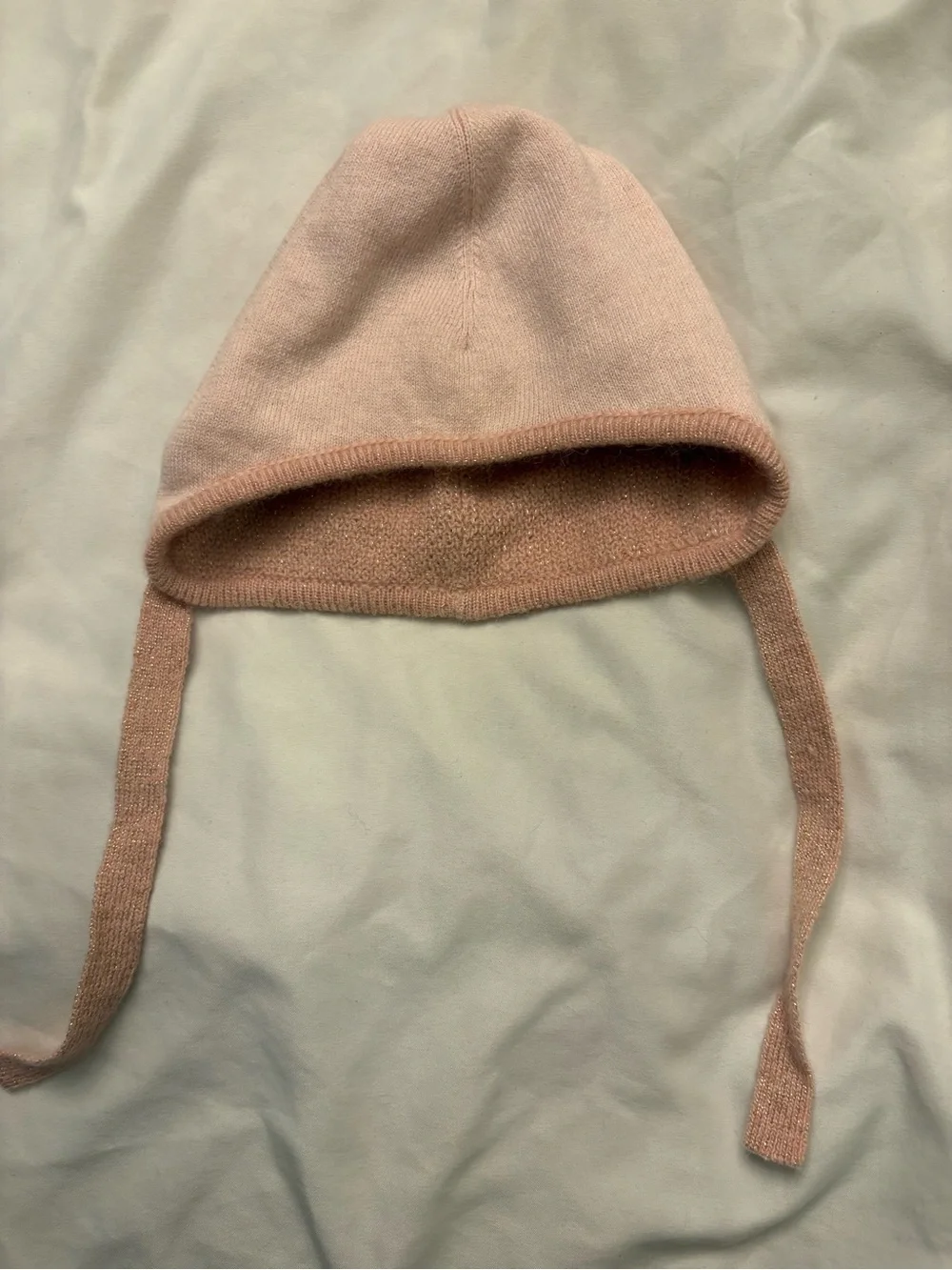 Kids Beige pink with gold specks beanie hat Chloe size 44 reversible winter